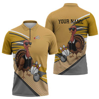 Personalized Cool Turkey Bowling Zipper Polo Shirt with Sunglasses Pins - Wonder Print Shop