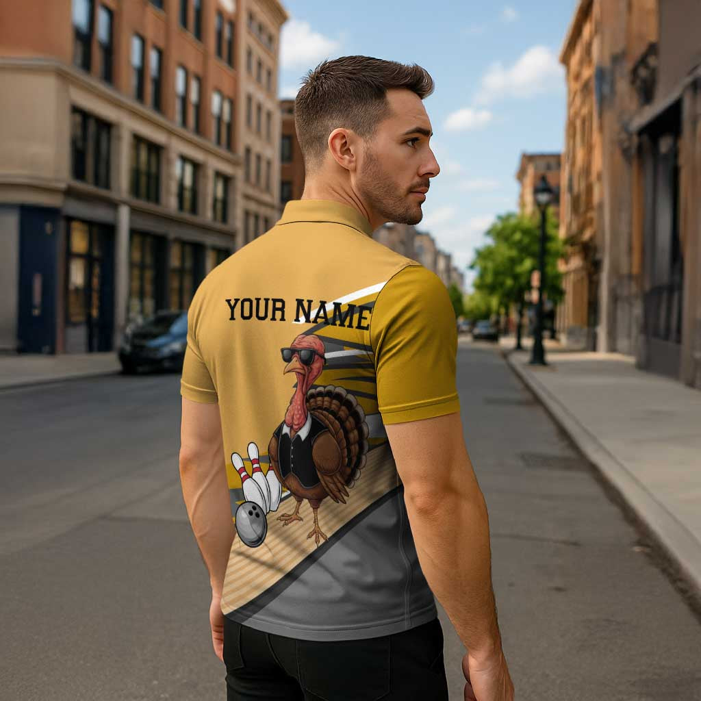 Personalized Cool Turkey Bowling Zipper Polo Shirt with Sunglasses Pins - Wonder Print Shop