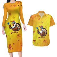 Personalized Funny Turkey Darts Couples Matching Long Sleeve Bodycon Dress and Hawaiian Shirt with Sunglasses Dartboard - Wonder Print Shop