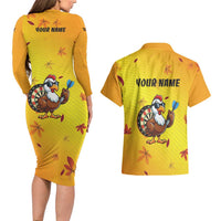Personalized Funny Turkey Darts Couples Matching Long Sleeve Bodycon Dress and Hawaiian Shirt with Sunglasses Dartboard - Wonder Print Shop