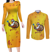 Personalized Funny Turkey Darts Couples Matching Long Sleeve Bodycon Dress and Long Sleeve Button Shirt with Sunglasses Dartboard - Wonder Print Shop