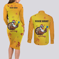 Personalized Funny Turkey Darts Couples Matching Long Sleeve Bodycon Dress and Long Sleeve Button Shirt with Sunglasses Dartboard - Wonder Print Shop