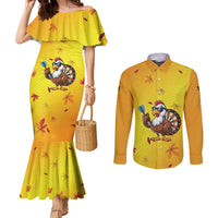 Personalized Funny Turkey Darts Couples Matching Mermaid Dress and Long Sleeve Button Shirt with Sunglasses Dartboard - Wonder Print Shop