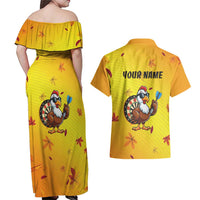 Personalized Funny Turkey Darts Couples Matching Off Shoulder Maxi Dress and Hawaiian Shirt with Sunglasses Dartboard - Wonder Print Shop