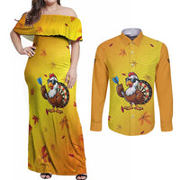 Personalized Funny Turkey Darts Couples Matching Off Shoulder Maxi Dress and Long Sleeve Button Shirt with Sunglasses Dartboard - Wonder Print Shop