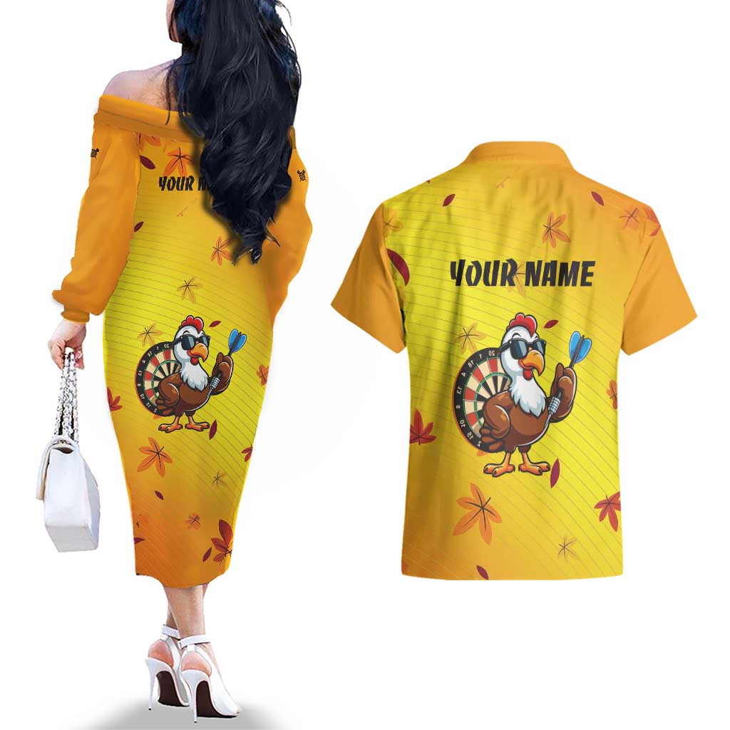 Personalized Funny Turkey Darts Couples Matching Off The Shoulder Long Sleeve Dress and Hawaiian Shirt with Sunglasses Dartboard - Wonder Print Shop