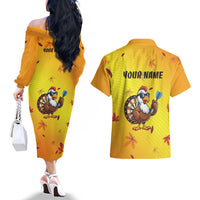 Personalized Funny Turkey Darts Couples Matching Off The Shoulder Long Sleeve Dress and Hawaiian Shirt with Sunglasses Dartboard - Wonder Print Shop