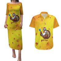 Personalized Funny Turkey Darts Couples Matching Puletasi and Hawaiian Shirt with Sunglasses Dartboard - Wonder Print Shop