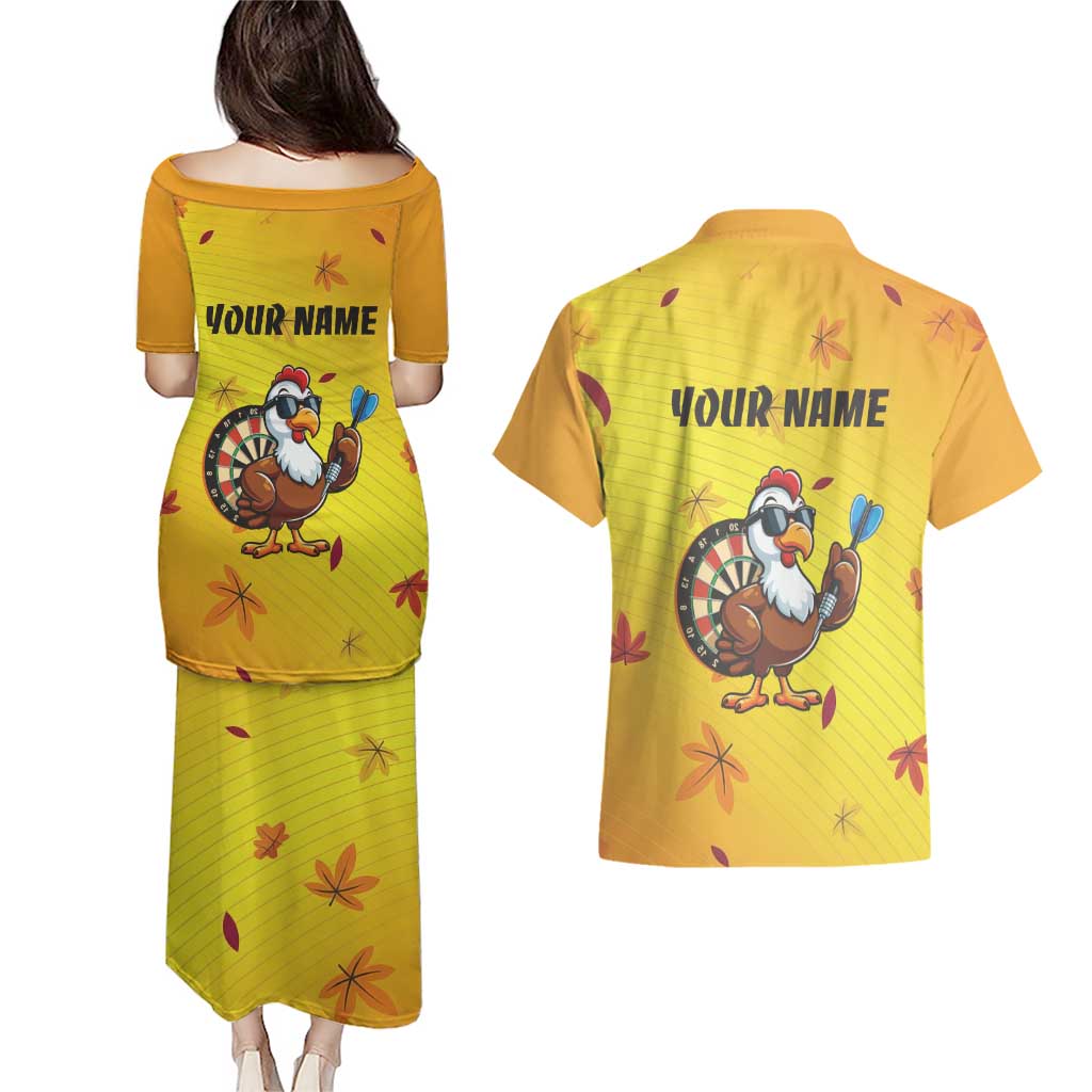 Personalized Funny Turkey Darts Couples Matching Puletasi and Hawaiian Shirt with Sunglasses Dartboard - Wonder Print Shop