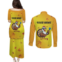 Personalized Funny Turkey Darts Couples Matching Puletasi and Long Sleeve Button Shirt with Sunglasses Dartboard - Wonder Print Shop