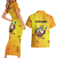 Personalized Funny Turkey Darts Couples Matching Short Sleeve Bodycon Dress and Hawaiian Shirt with Sunglasses Dartboard - Wonder Print Shop