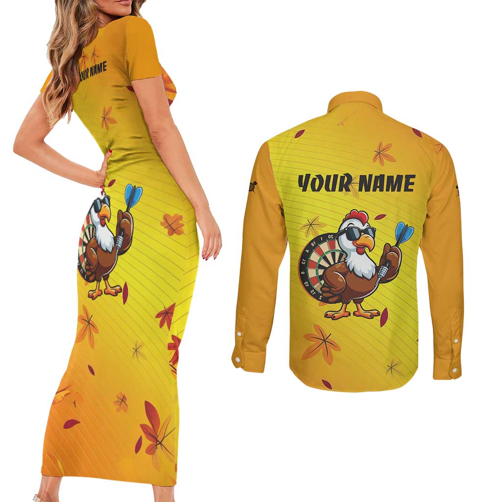 Personalized Funny Turkey Darts Couples Matching Short Sleeve Bodycon Dress and Long Sleeve Button Shirt with Sunglasses Dartboard - Wonder Print Shop