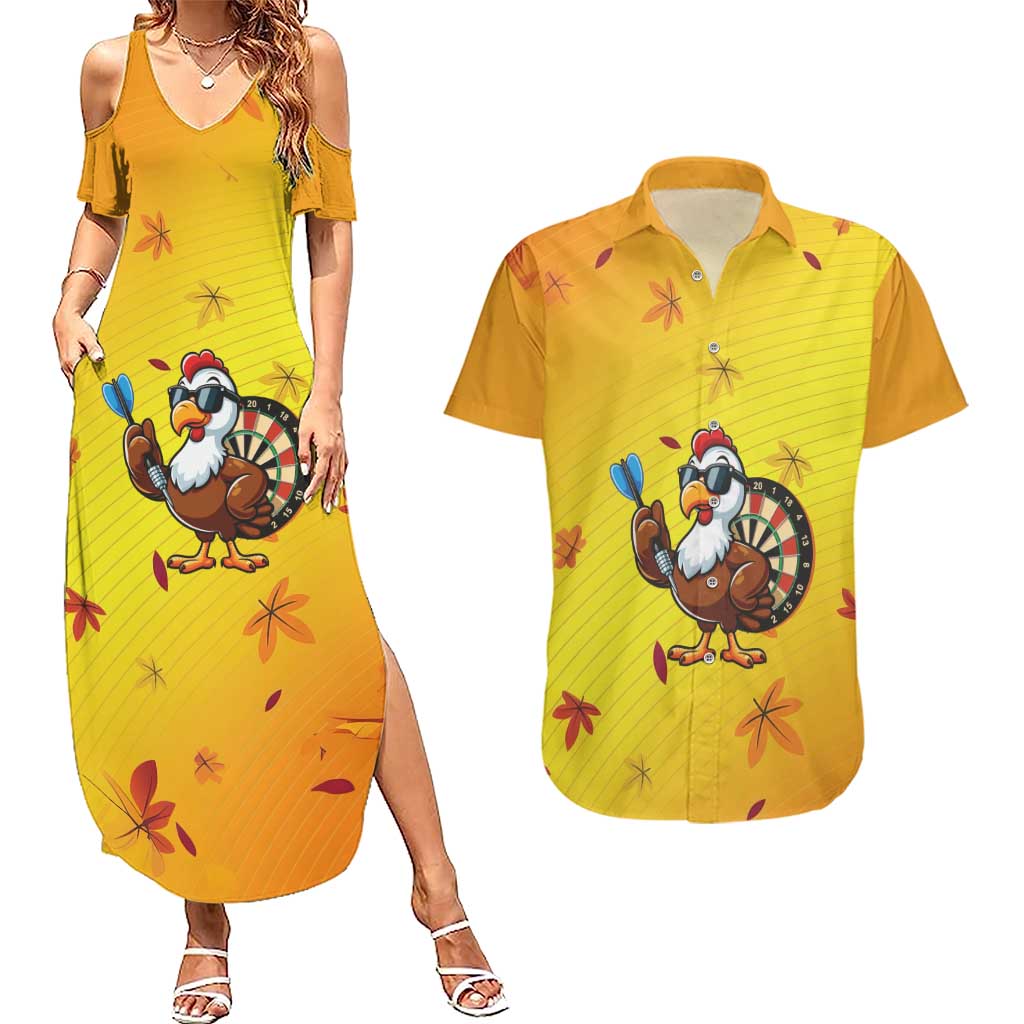 Personalized Funny Turkey Darts Couples Matching Summer Maxi Dress and Hawaiian Shirt with Sunglasses Dartboard - Wonder Print Shop