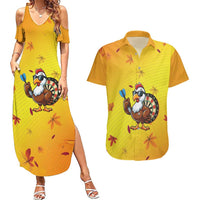 Personalized Funny Turkey Darts Couples Matching Summer Maxi Dress and Hawaiian Shirt with Sunglasses Dartboard - Wonder Print Shop