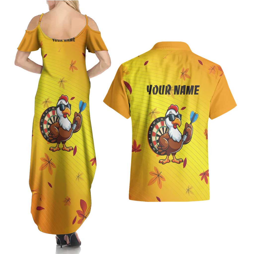 Personalized Funny Turkey Darts Couples Matching Summer Maxi Dress and Hawaiian Shirt with Sunglasses Dartboard - Wonder Print Shop