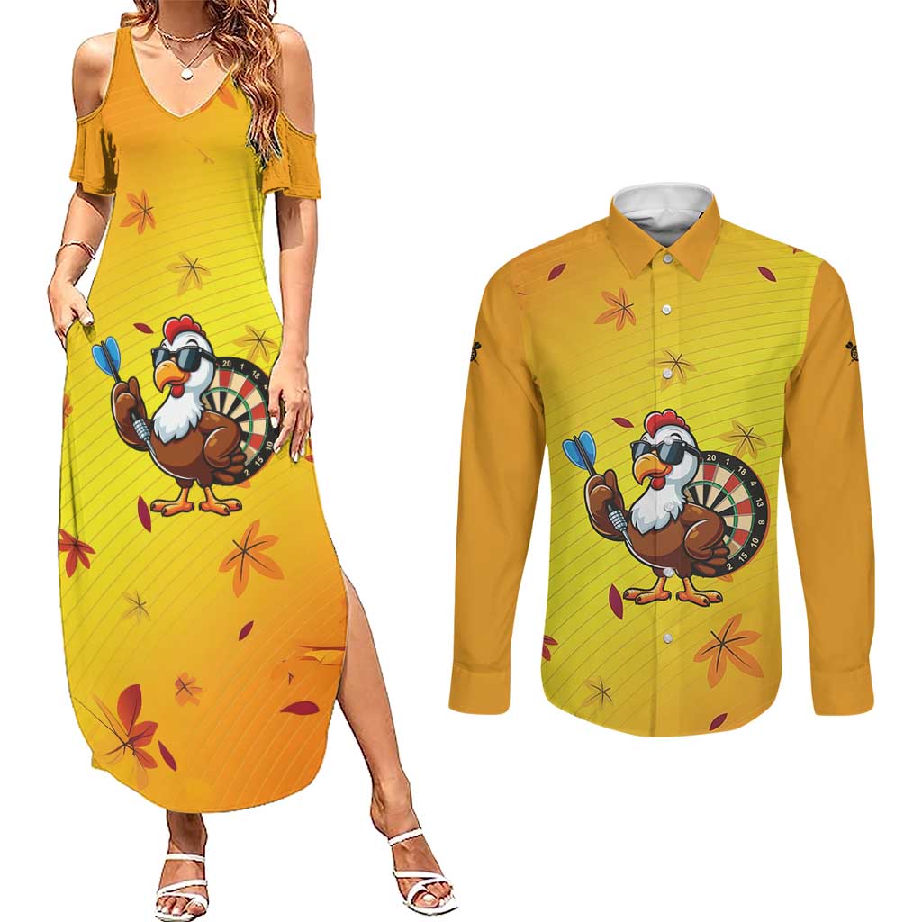 Personalized Funny Turkey Darts Couples Matching Summer Maxi Dress and Long Sleeve Button Shirt with Sunglasses Dartboard - Wonder Print Shop