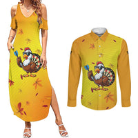 Personalized Funny Turkey Darts Couples Matching Summer Maxi Dress and Long Sleeve Button Shirt with Sunglasses Dartboard - Wonder Print Shop