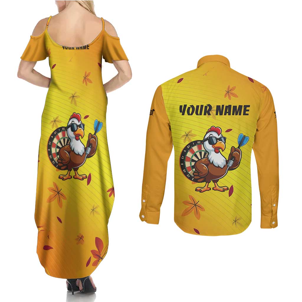 Personalized Funny Turkey Darts Couples Matching Summer Maxi Dress and Long Sleeve Button Shirt with Sunglasses Dartboard - Wonder Print Shop