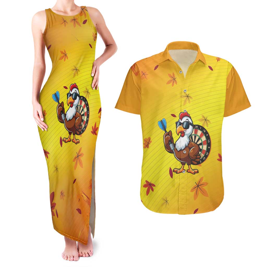 Personalized Funny Turkey Darts Couples Matching Tank Maxi Dress and Hawaiian Shirt with Sunglasses Dartboard - Wonder Print Shop
