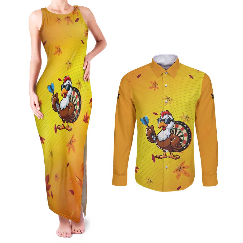Personalized Funny Turkey Darts Couples Matching Tank Maxi Dress and Long Sleeve Button Shirt with Sunglasses Dartboard - Wonder Print Shop