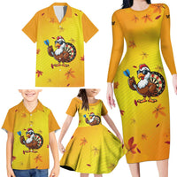 Personalized Funny Turkey Darts Family Matching Long Sleeve Bodycon Dress and Hawaiian Shirt with Sunglasses Dartboard - Wonder Print Shop
