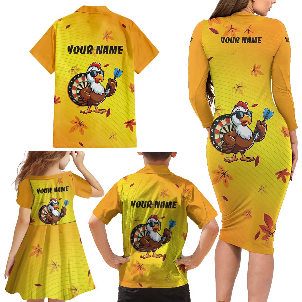 Personalized Funny Turkey Darts Family Matching Long Sleeve Bodycon Dress and Hawaiian Shirt with Sunglasses Dartboard - Wonder Print Shop