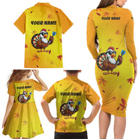 Personalized Funny Turkey Darts Family Matching Long Sleeve Bodycon Dress and Hawaiian Shirt with Sunglasses Dartboard - Wonder Print Shop