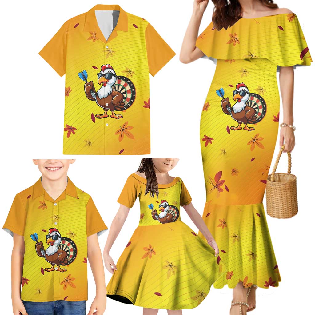 Personalized Funny Turkey Darts Family Matching Mermaid Dress and Hawaiian Shirt with Sunglasses Dartboard - Wonder Print Shop