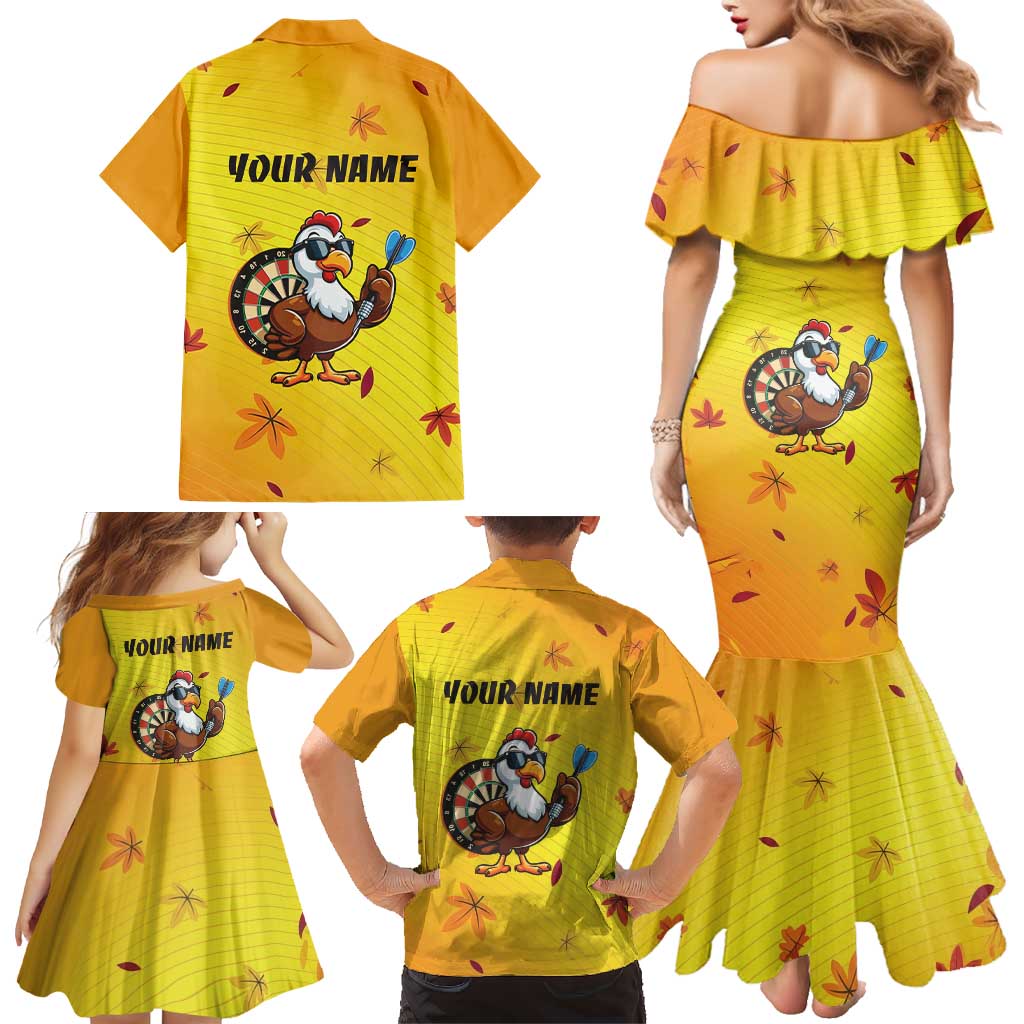 Personalized Funny Turkey Darts Family Matching Mermaid Dress and Hawaiian Shirt with Sunglasses Dartboard - Wonder Print Shop