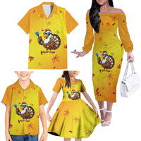 Personalized Funny Turkey Darts Family Matching Off The Shoulder Long Sleeve Dress and Hawaiian Shirt with Sunglasses Dartboard - Wonder Print Shop