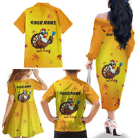 Personalized Funny Turkey Darts Family Matching Off The Shoulder Long Sleeve Dress and Hawaiian Shirt with Sunglasses Dartboard - Wonder Print Shop