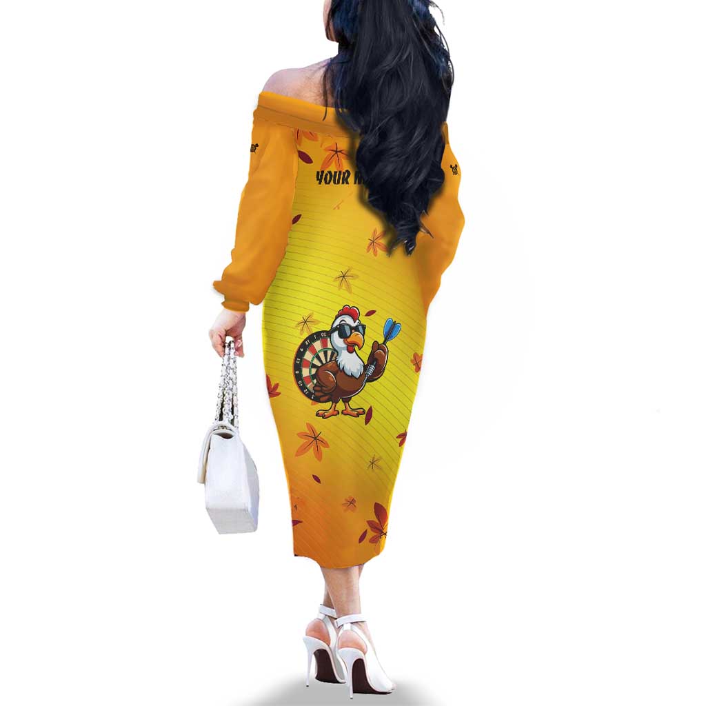 Personalized Funny Turkey Darts Family Matching Off The Shoulder Long Sleeve Dress and Hawaiian Shirt with Sunglasses Dartboard - Wonder Print Shop