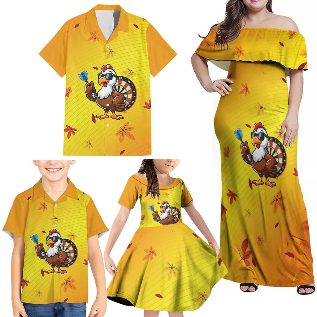 Personalized Funny Turkey Darts Family Matching Off Shoulder Maxi Dress and Hawaiian Shirt with Sunglasses Dartboard - Wonder Print Shop