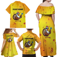 Personalized Funny Turkey Darts Family Matching Off Shoulder Maxi Dress and Hawaiian Shirt with Sunglasses Dartboard - Wonder Print Shop