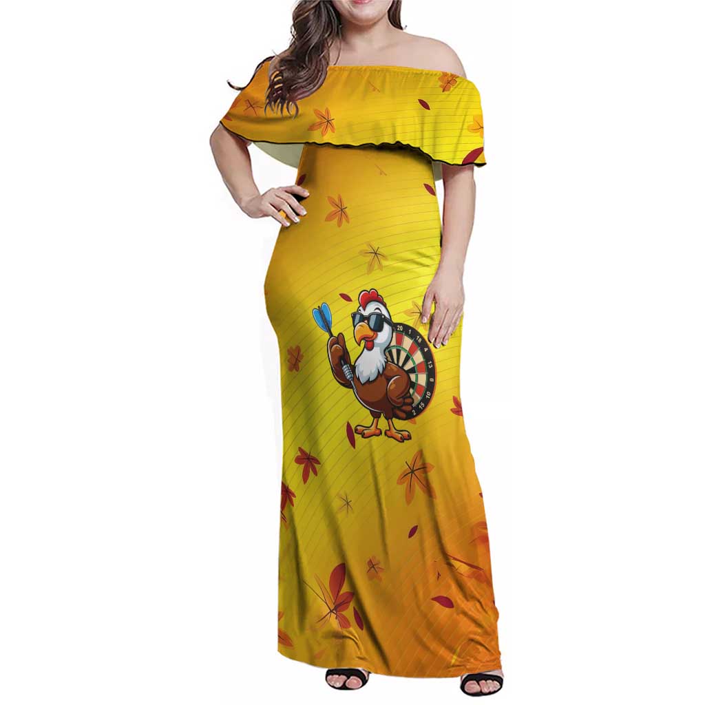Personalized Funny Turkey Darts Family Matching Off Shoulder Maxi Dress and Hawaiian Shirt with Sunglasses Dartboard - Wonder Print Shop