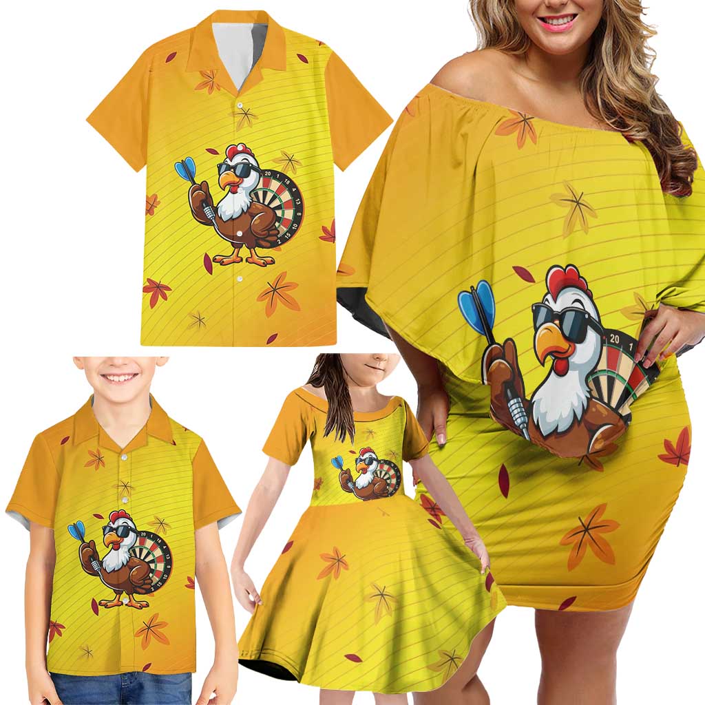 Personalized Funny Turkey Darts Family Matching Off Shoulder Short Dress and Hawaiian Shirt with Sunglasses Dartboard - Wonder Print Shop