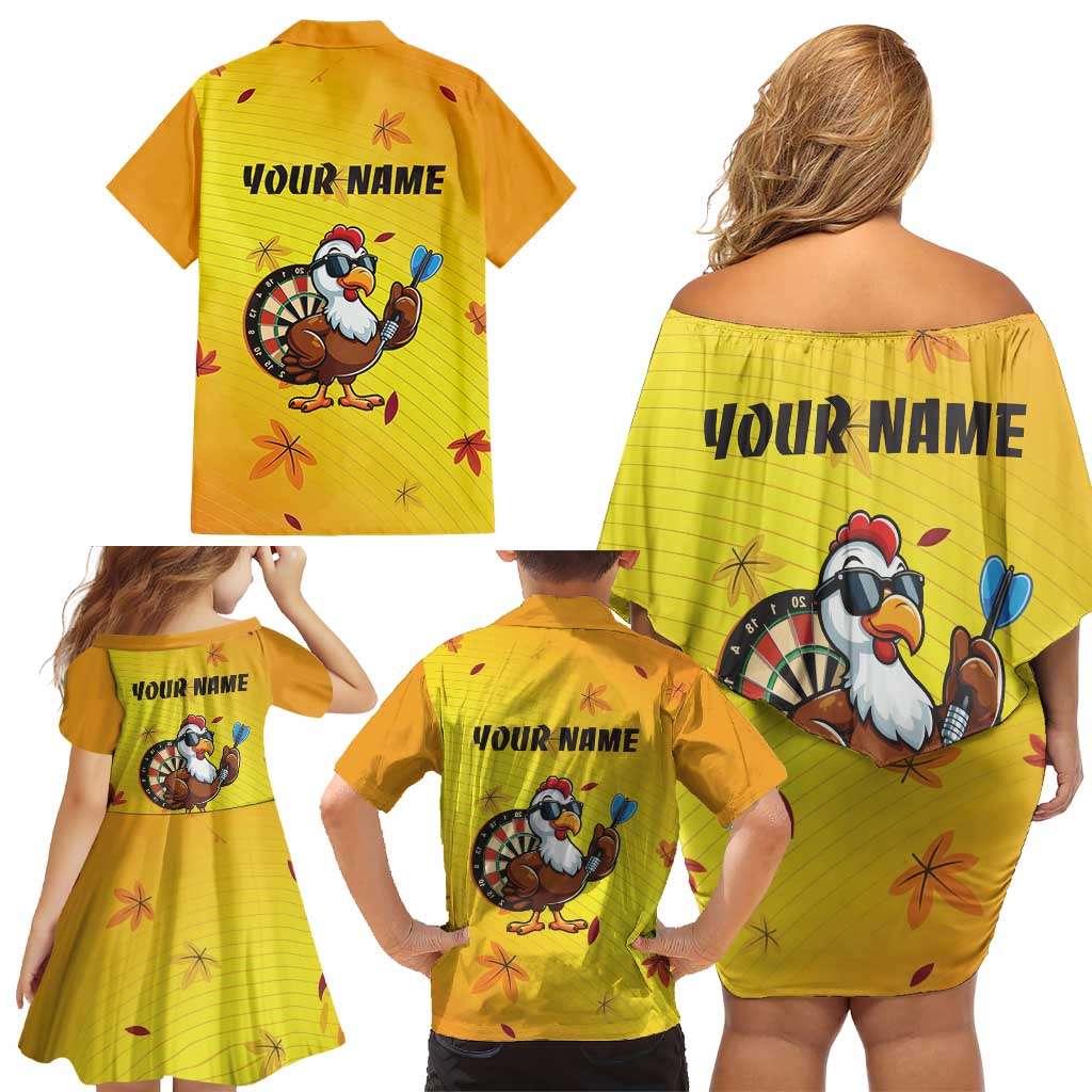 Personalized Funny Turkey Darts Family Matching Off Shoulder Short Dress and Hawaiian Shirt with Sunglasses Dartboard - Wonder Print Shop