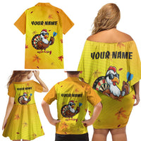 Personalized Funny Turkey Darts Family Matching Off Shoulder Short Dress and Hawaiian Shirt with Sunglasses Dartboard - Wonder Print Shop