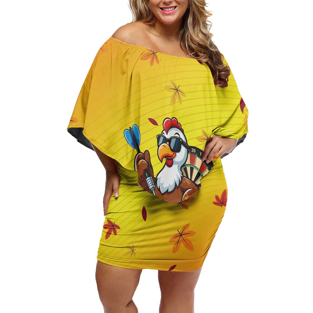 Personalized Funny Turkey Darts Family Matching Off Shoulder Short Dress and Hawaiian Shirt with Sunglasses Dartboard - Wonder Print Shop