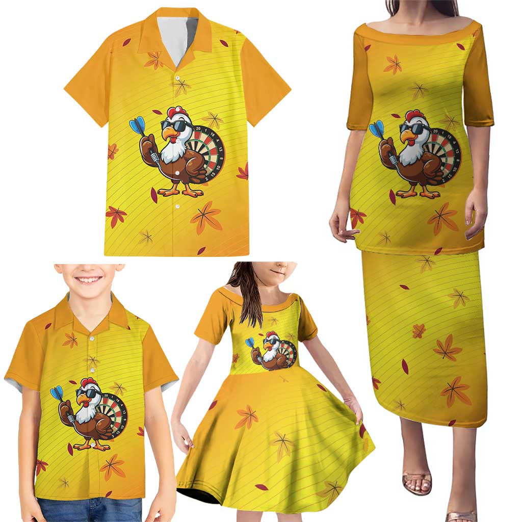 Personalized Funny Turkey Darts Family Matching Puletasi and Hawaiian Shirt with Sunglasses Dartboard - Wonder Print Shop