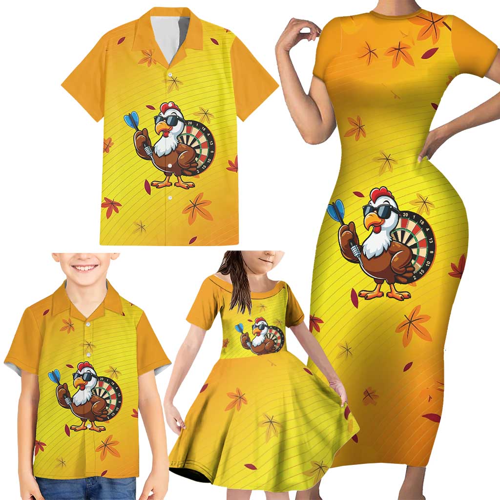 Personalized Funny Turkey Darts Family Matching Short Sleeve Bodycon Dress and Hawaiian Shirt with Sunglasses Dartboard - Wonder Print Shop