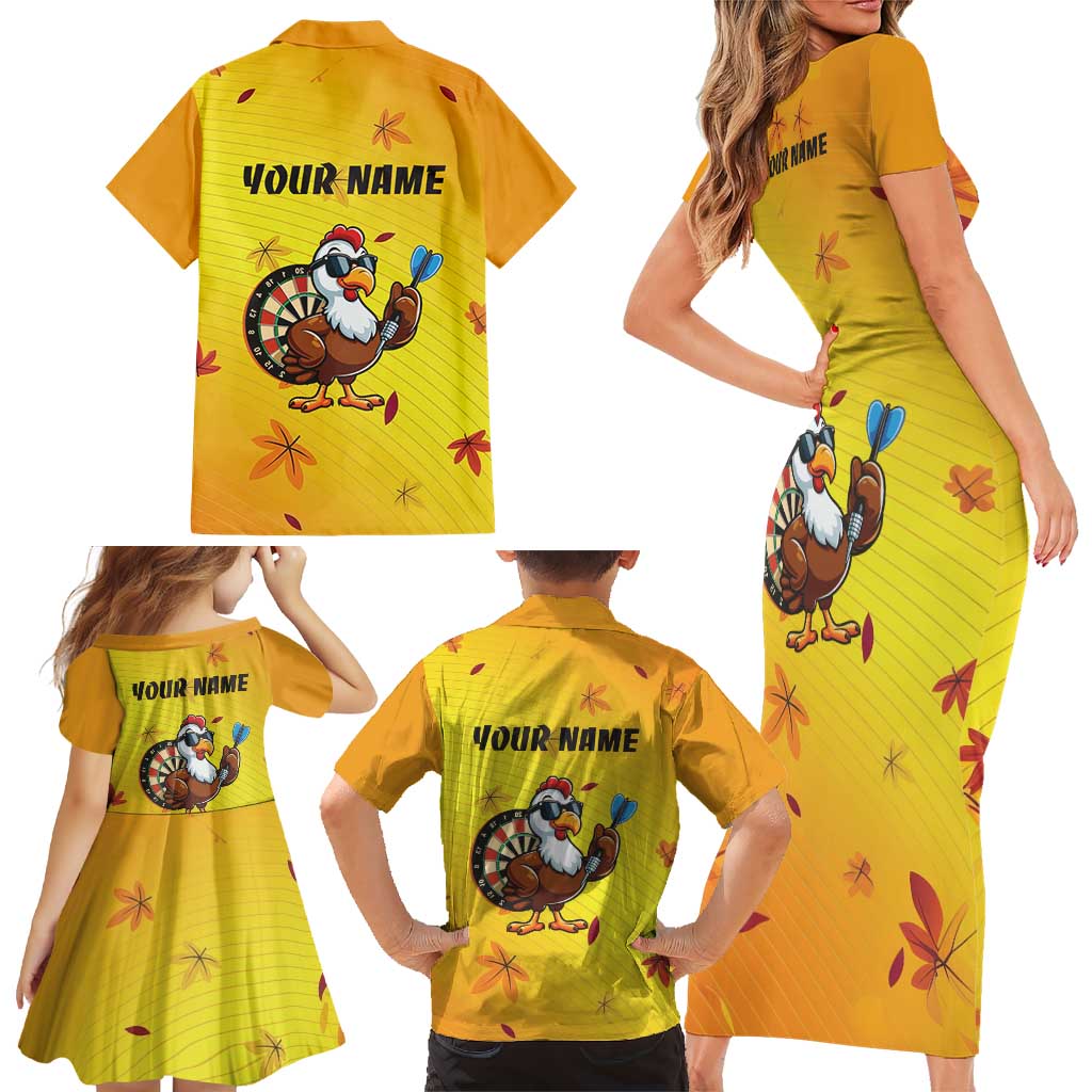Personalized Funny Turkey Darts Family Matching Short Sleeve Bodycon Dress and Hawaiian Shirt with Sunglasses Dartboard - Wonder Print Shop