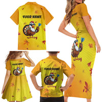 Personalized Funny Turkey Darts Family Matching Short Sleeve Bodycon Dress and Hawaiian Shirt with Sunglasses Dartboard - Wonder Print Shop