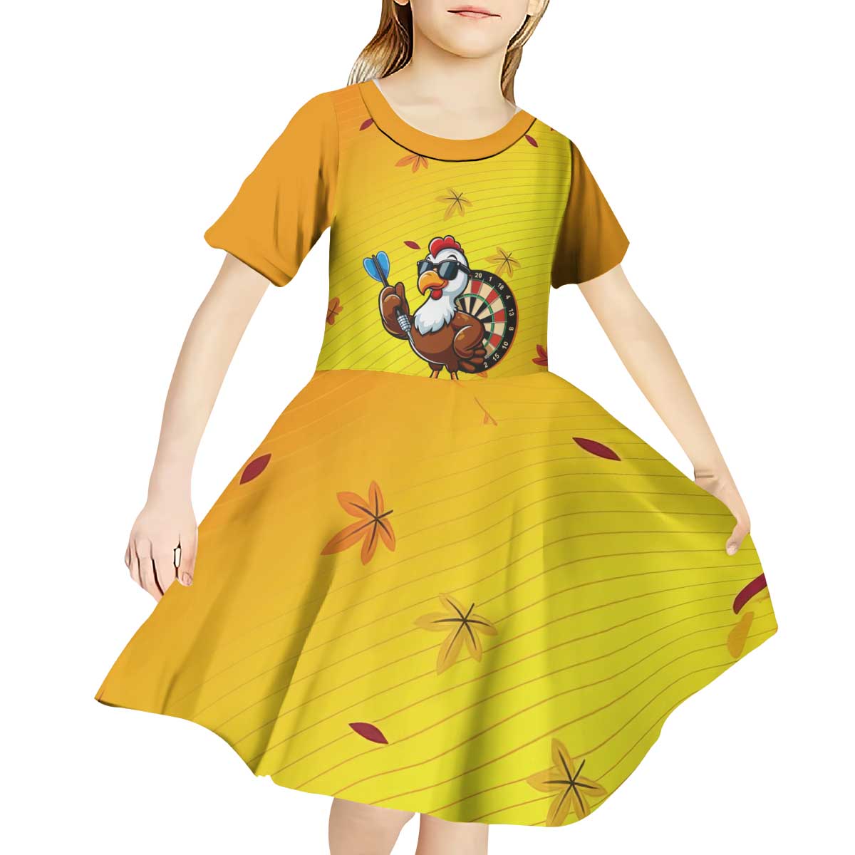 Personalized Funny Turkey Darts Kid Short Sleeve Dress with Sunglasses Dartboard - Wonder Print Shop