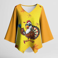 Personalized Funny Turkey Darts Kimono Sleeve Blouse with Sunglasses Dartboard - Wonder Print Shop