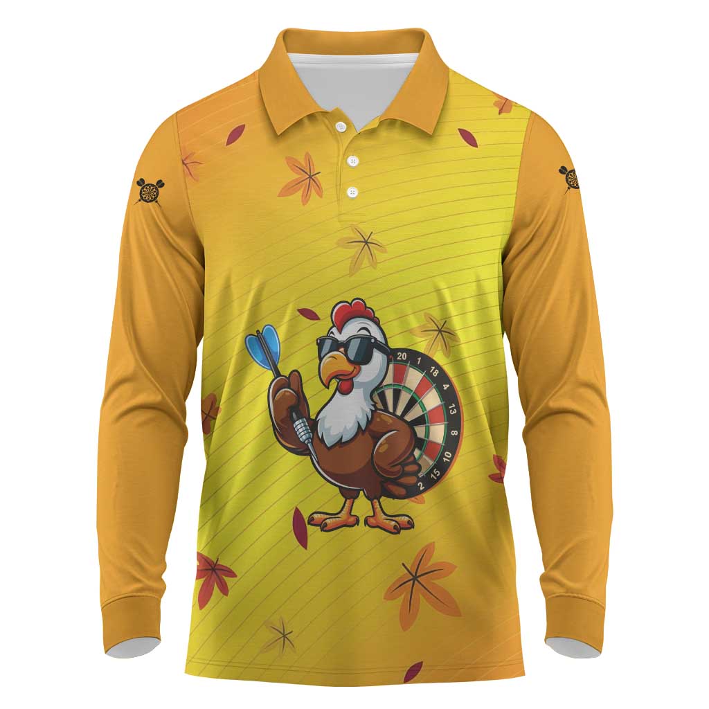 Personalized Funny Turkey Darts Long Sleeve Polo Shirt with Sunglasses Dartboard - Wonder Print Shop