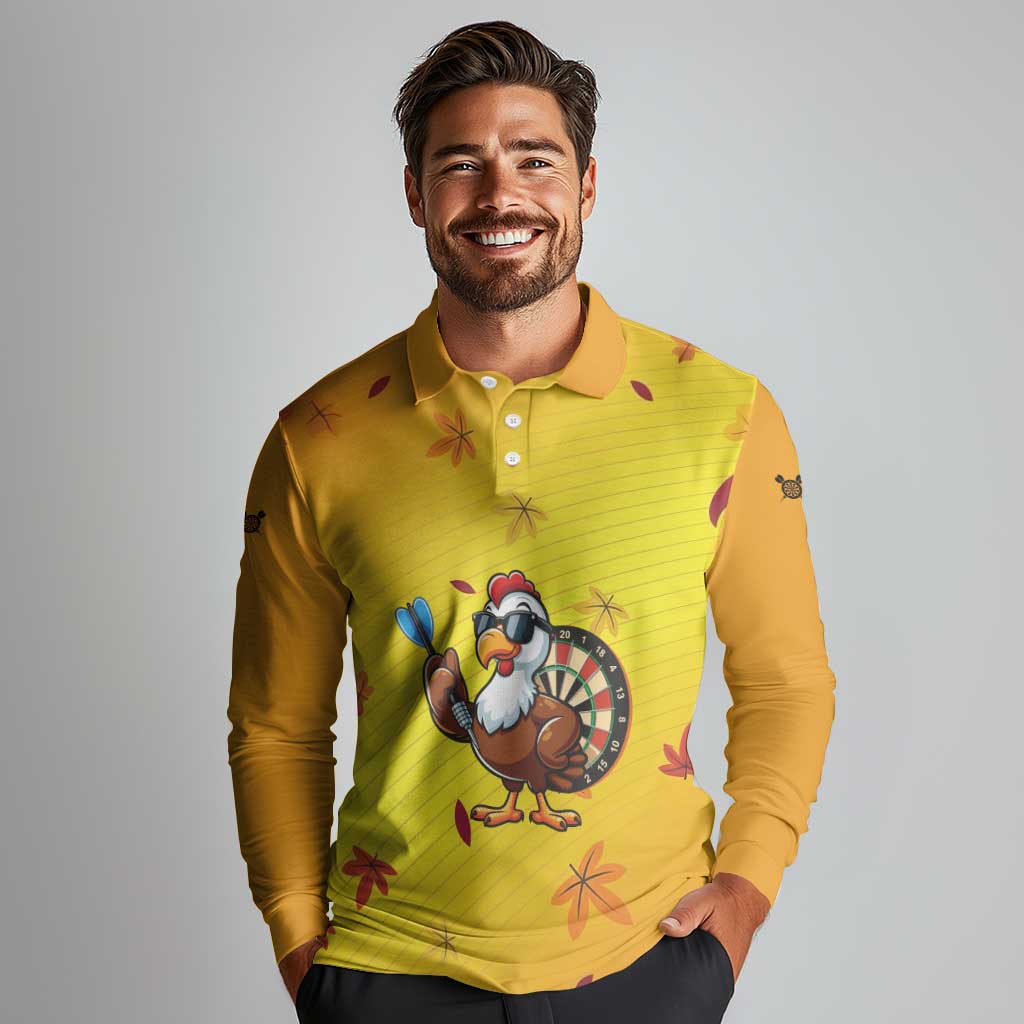 Personalized Funny Turkey Darts Long Sleeve Polo Shirt with Sunglasses Dartboard - Wonder Print Shop