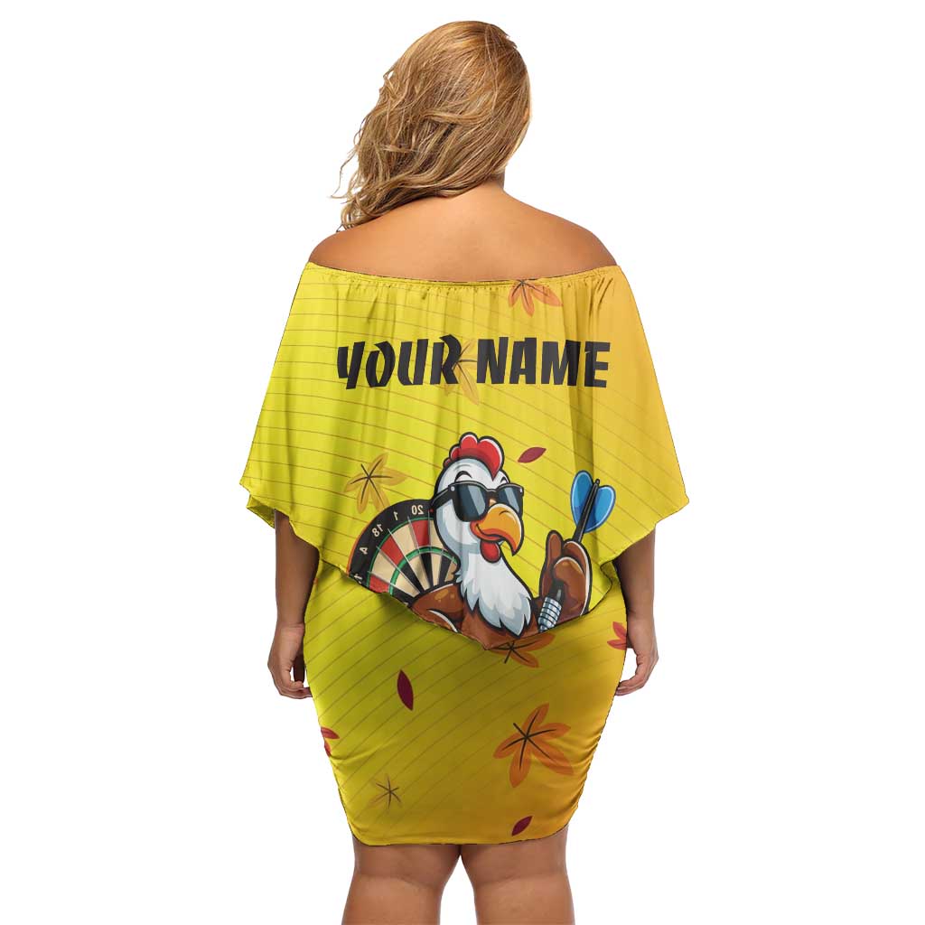 Personalized Funny Turkey Darts Off Shoulder Short Dress with Sunglasses Dartboard - Wonder Print Shop