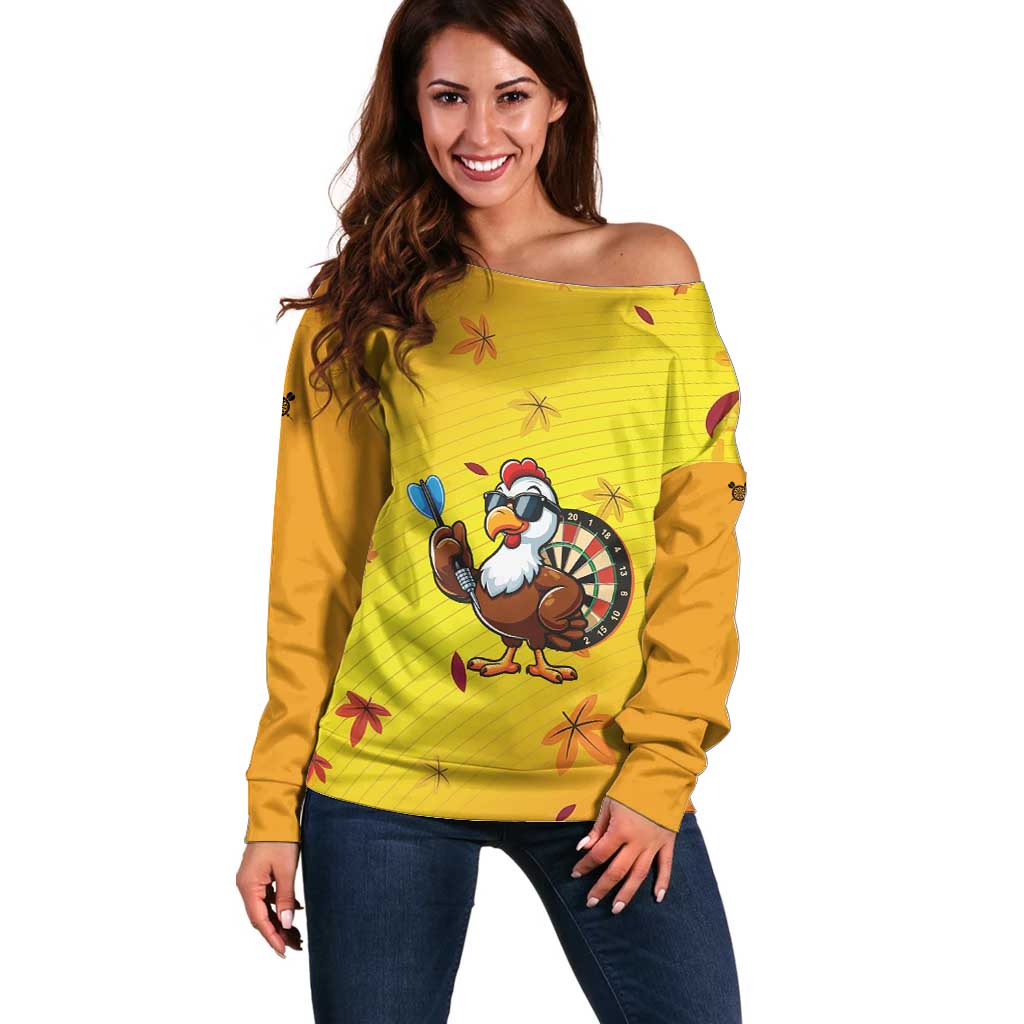 Personalized Funny Turkey Darts Off Shoulder Sweater with Sunglasses Dartboard - Wonder Print Shop