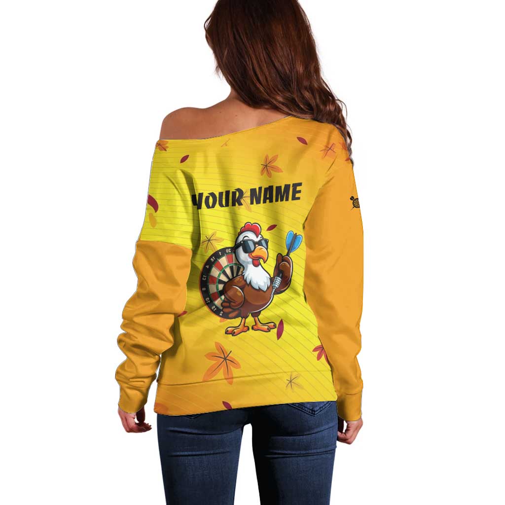 Personalized Funny Turkey Darts Off Shoulder Sweater with Sunglasses Dartboard - Wonder Print Shop